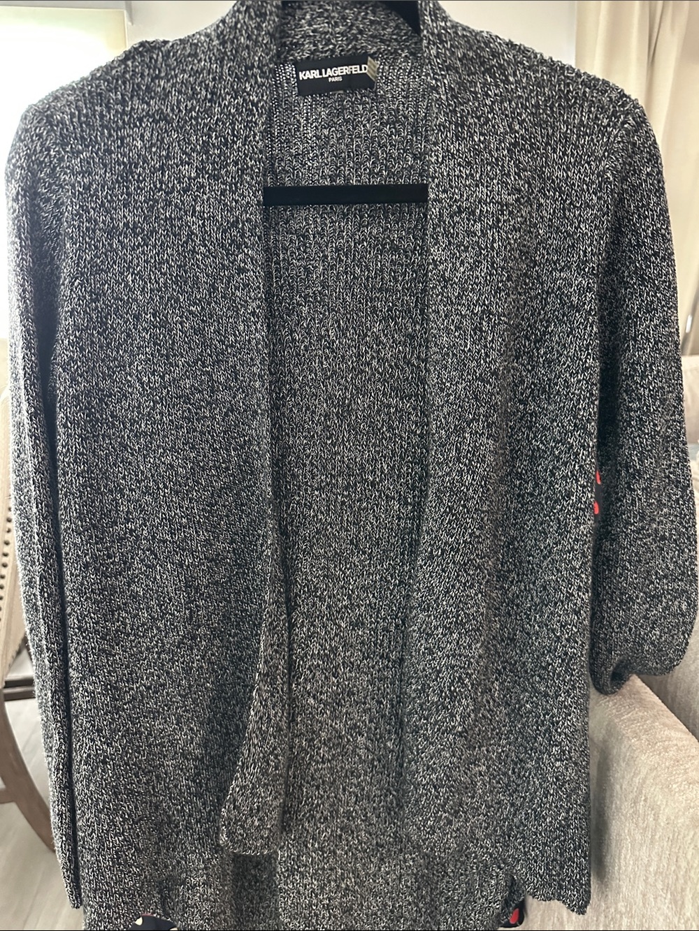 Karl Lagerfeld Black & Gray Marled Open Front Cardigan